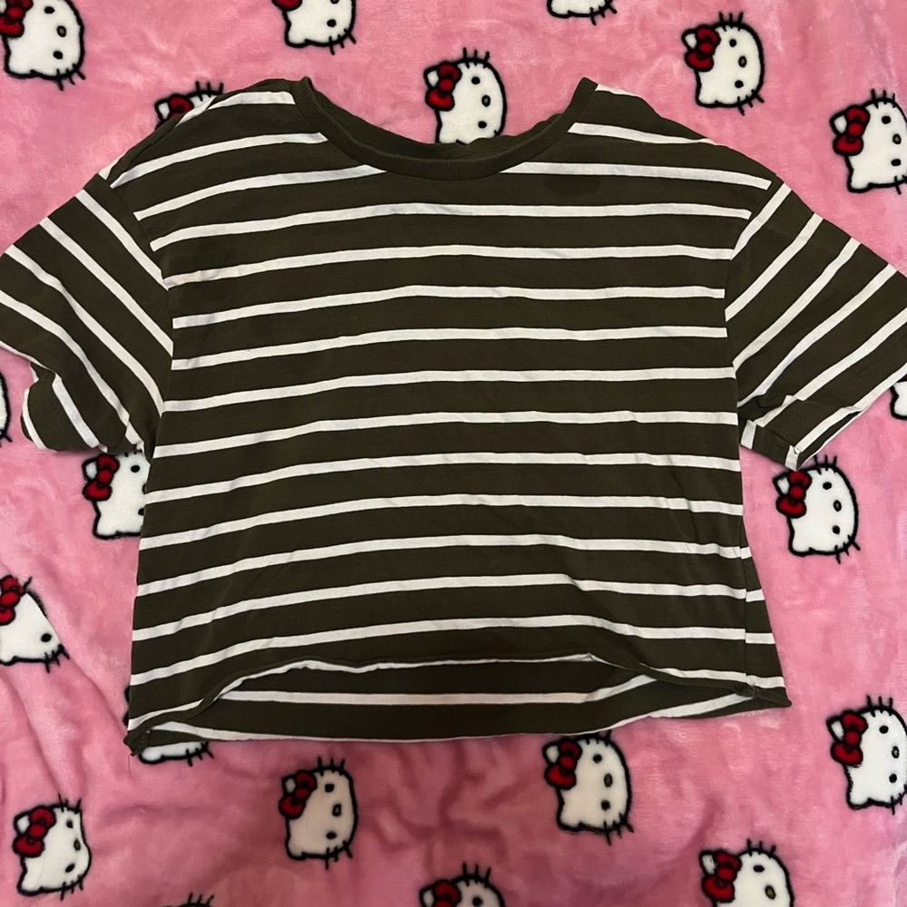 Striped Crop Top - Olive and White